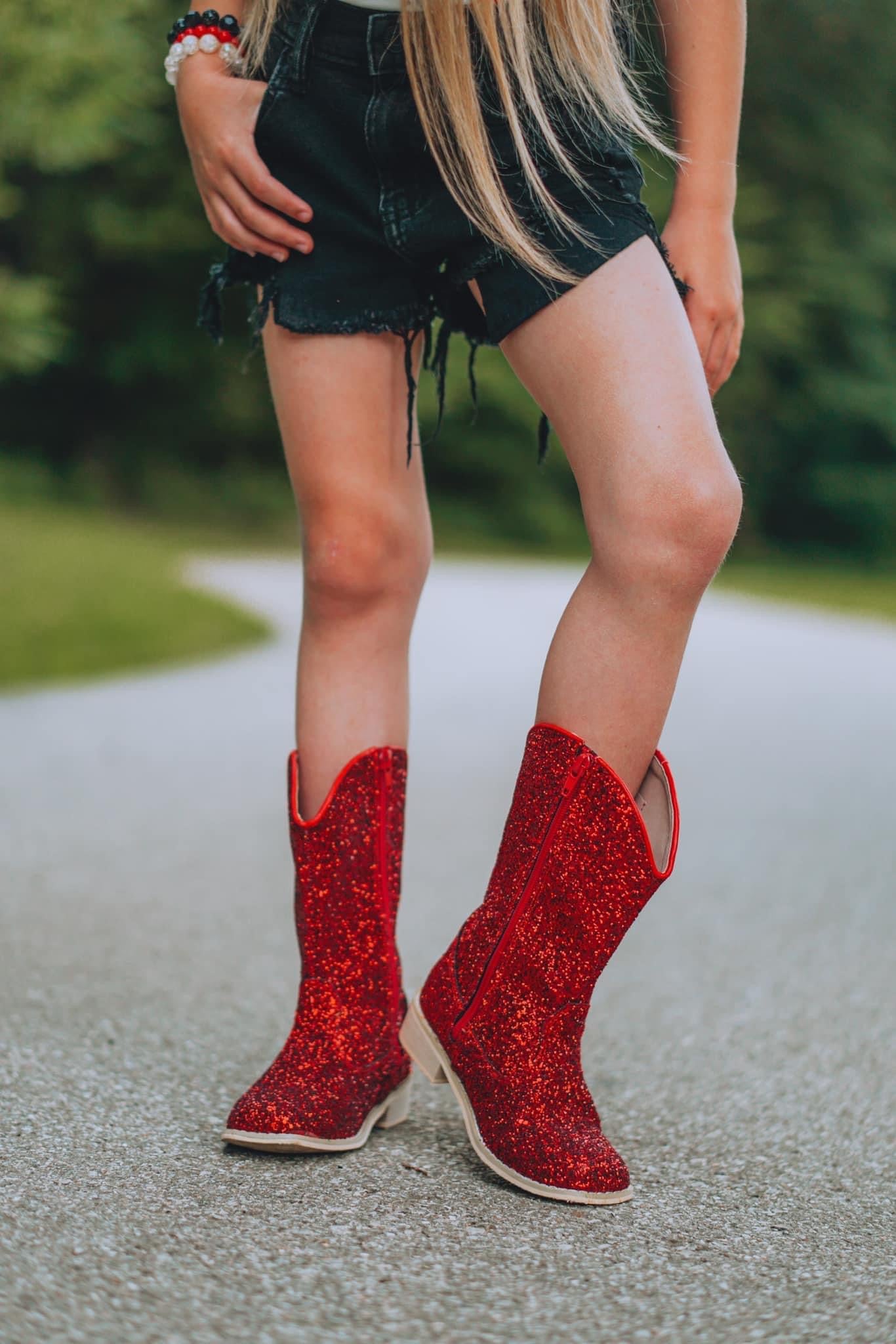 Lil’ Western Cowboy Cowgirl Boots Ruby Red Glitter ❣️We recommend to size up!❣️